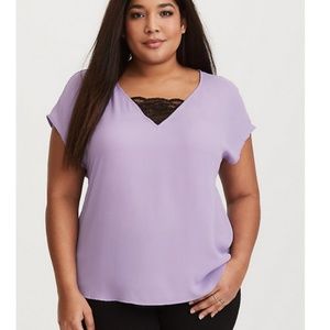 nwt- pastel purple polyester top with lace detail